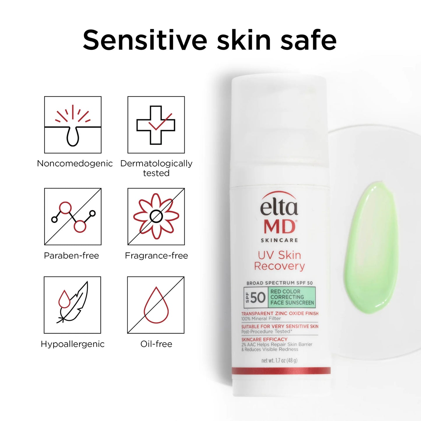 EltaMD UV Skin Recovery Red Color Correcting Green Tint Broad Spectrum SPF 50